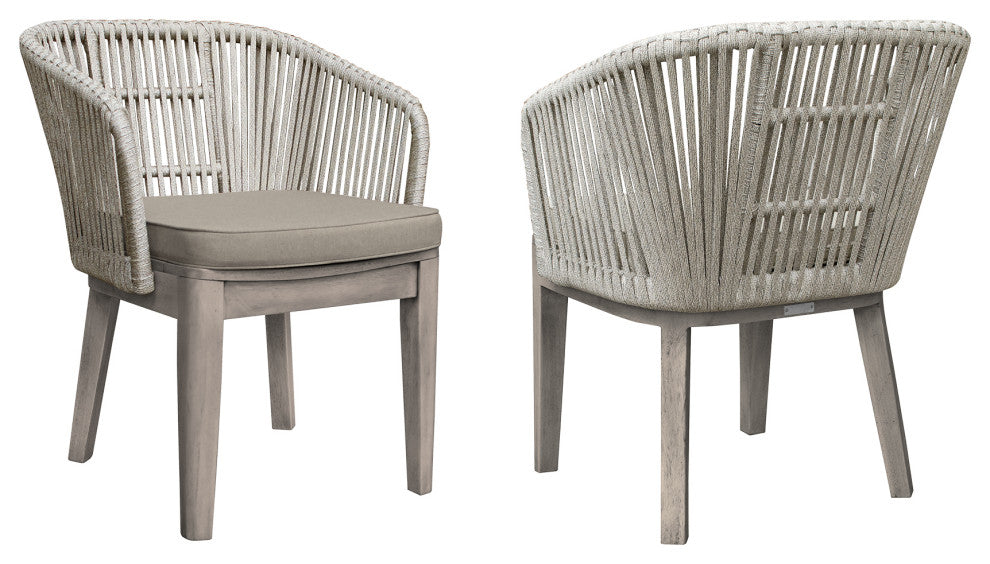 Haiti Patio Dining Chairs with Arms in Grey Acacia Wood and Rope - Set of 2