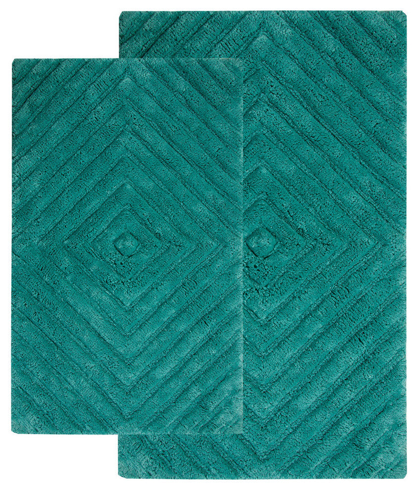 Bath Rug Cotton, 2 Piece Set, 34"x21" and 36"x24", Arctic Blue, Pattern Neon