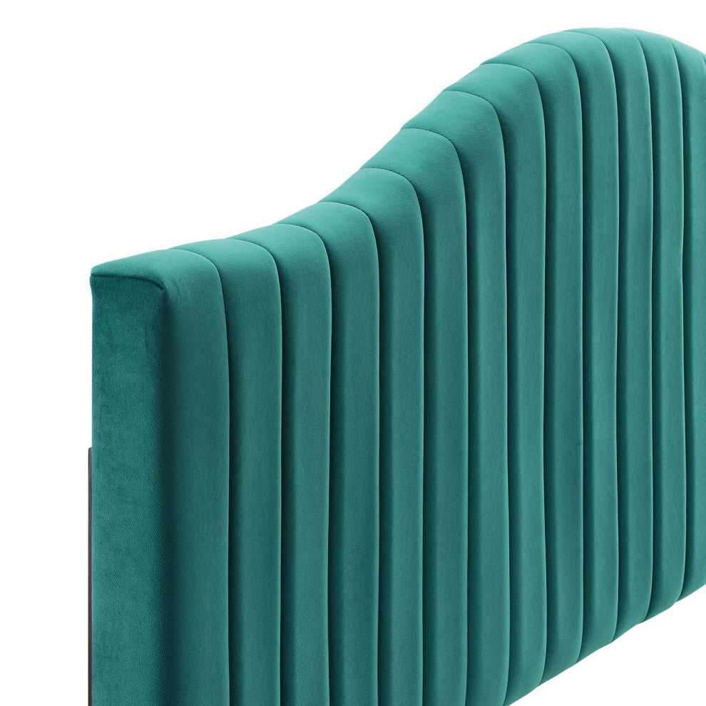 Brielle Channel Tufted Performance Velvet Twin Headboard-Teal