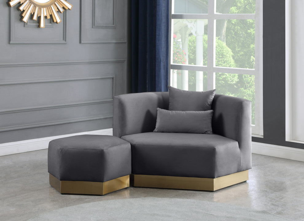 Marquis Velvet Upholstered Set, Gray, Ottoman