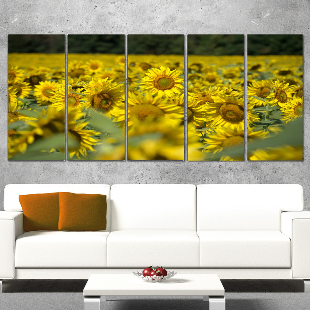Bright Yellow Sunflowers Field, Floral Canvas Art Print, 60"x28", 5 Panels