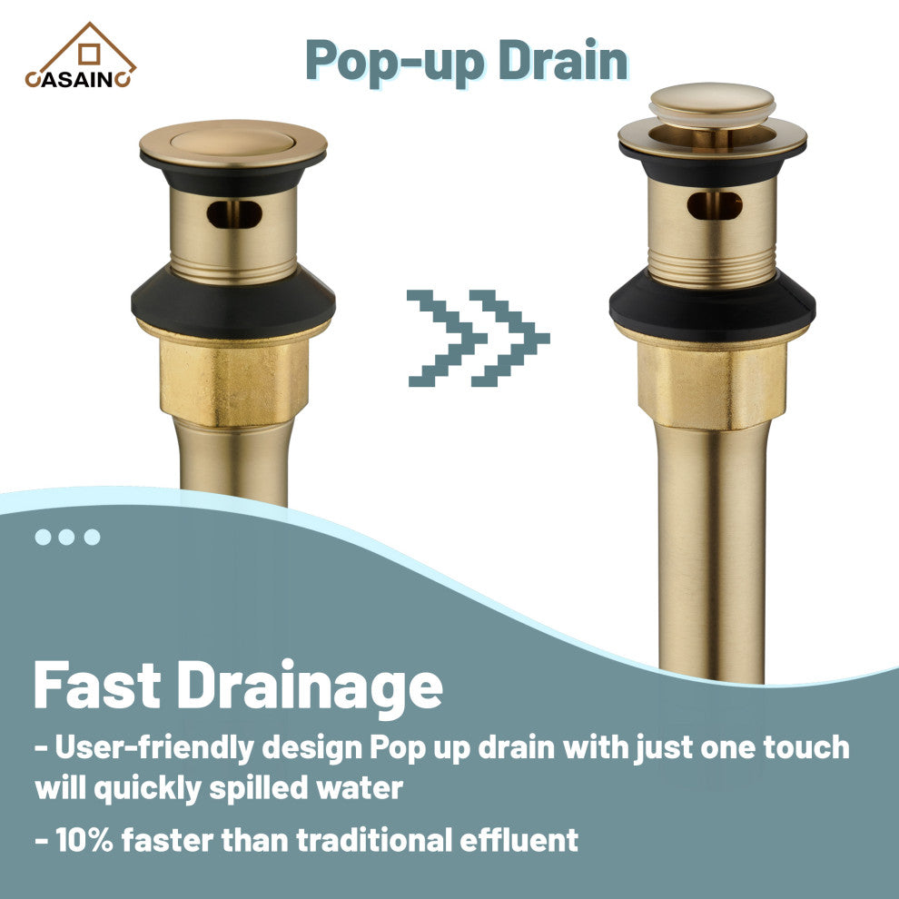 8in Brass Bathroom Sink Faucet 3 Hole Gold Bathroom Faucet 2 Handle Gold Faucet, Brushed Gold