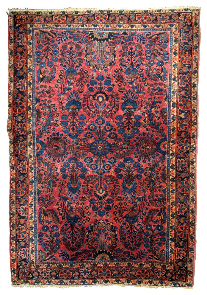 Handmade antique Persian Sarouk rug 3.1' x 5.5' (94cm x 167cm) 1910s