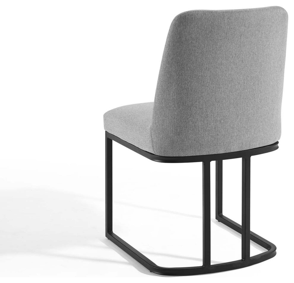 Side Dining Chair, Set of 2, Fabric, Metal, Black Gray, Modern, Cafe Bistro