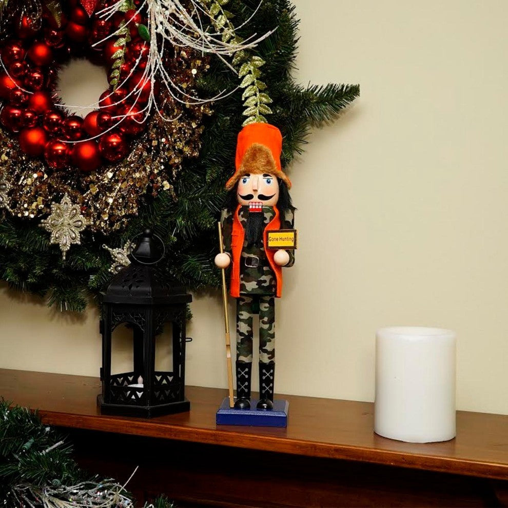 15" Decorative "Gone Hunting" Wooden Christmas Nutcracker in Fatigues