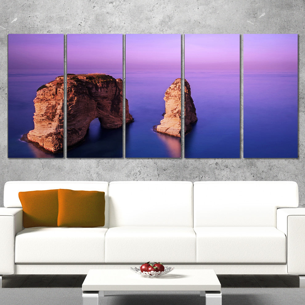 Rawsha Rock on Sunset, Seascape Canvas Art Print, 60"x28", 5 Panels