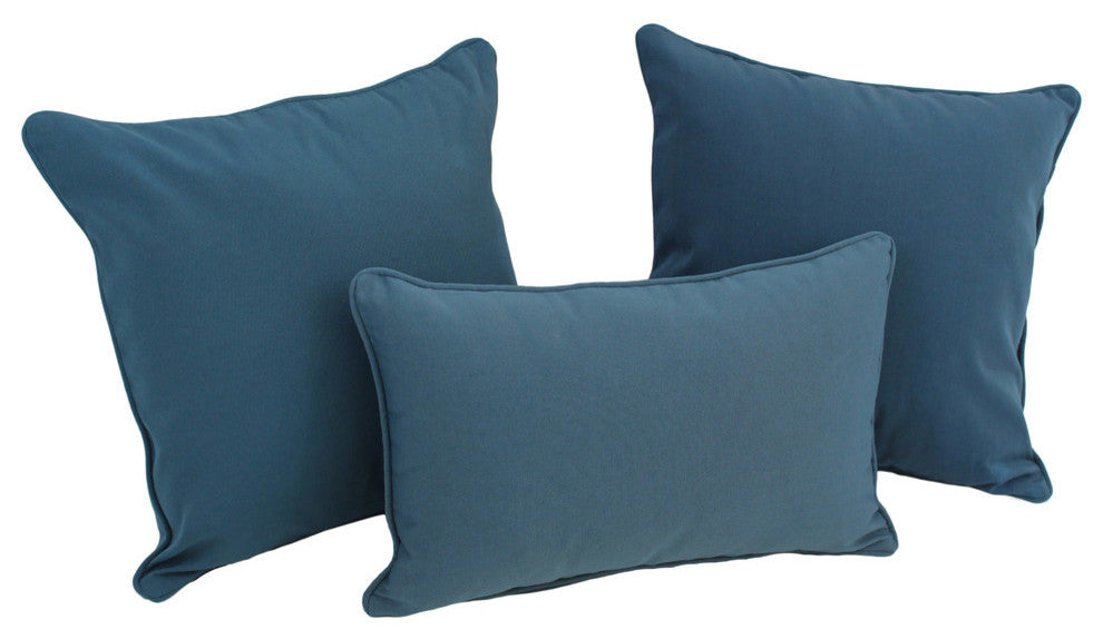 Solid Twill Throw Pillows with Inserts, 3-Piece Set, Indigo