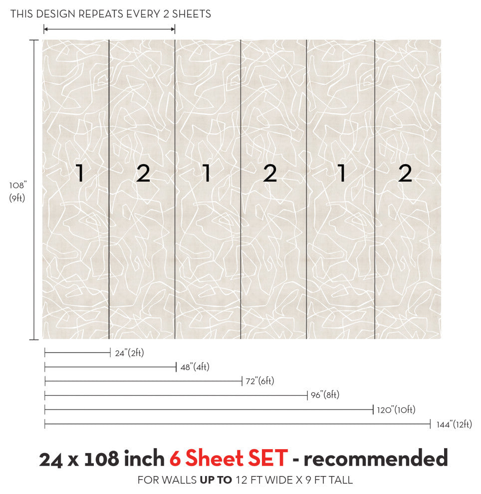 Entangled Lines Textured Look Vinyl Peel and Stick Mural, Beige, 24"x108", 6 Pack