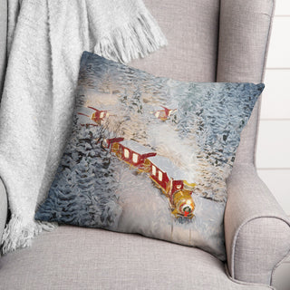 Train In The Snow 16x16 Spun Poly Pillow