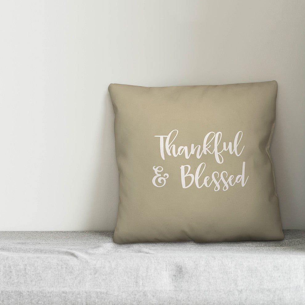 Thankful & Blessed in Beige 18x18 Throw Pillow