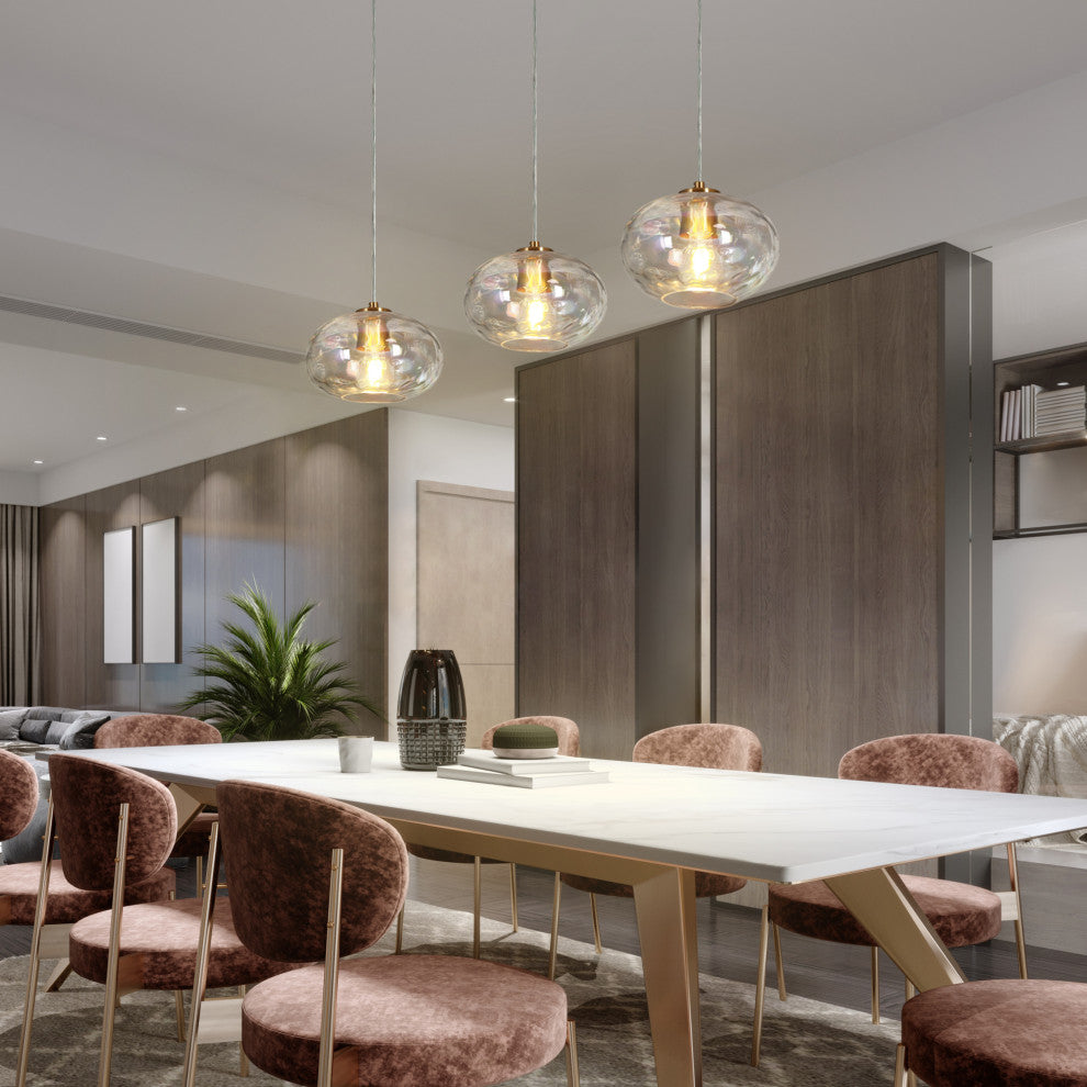 LNC Chrysaorican 3-Light Modern Iridescent Globe Glass Kitchen Island Light