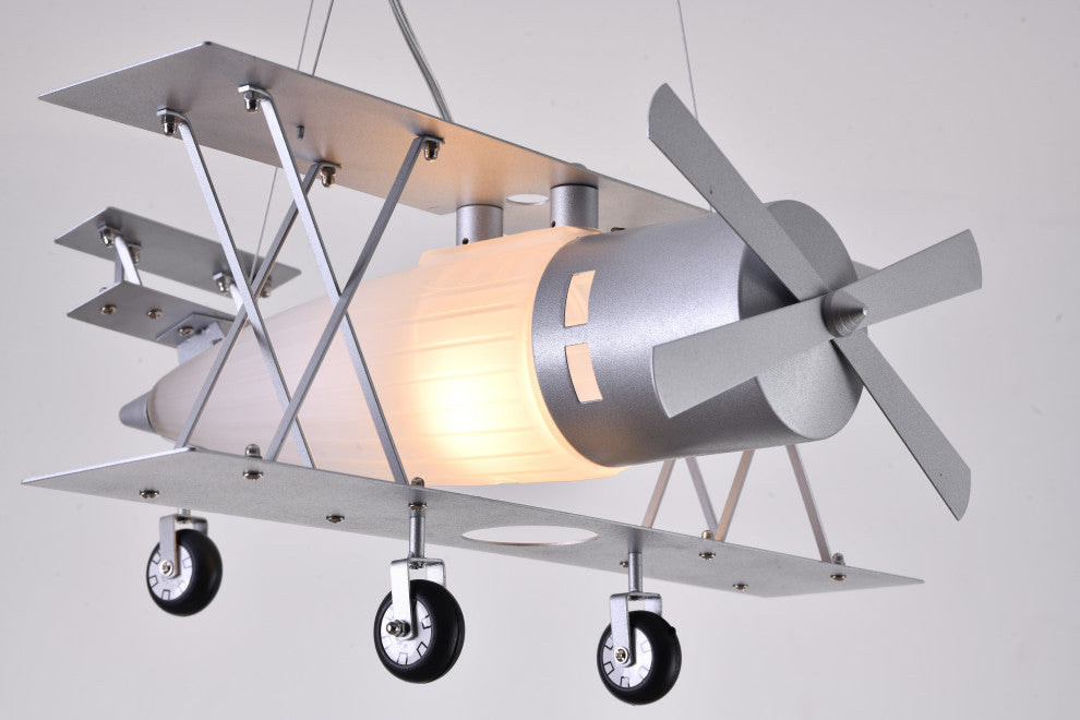 Airplane Light Fixture With Frosted White Glass, Silver