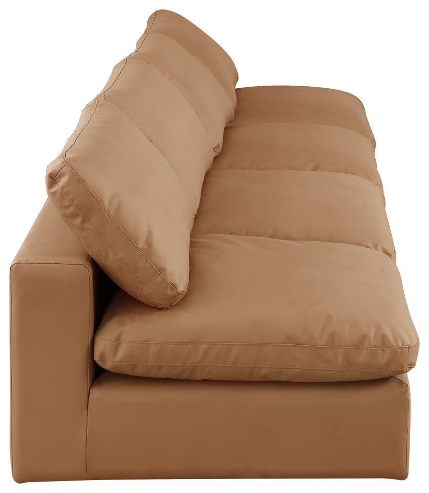 Comfy Upholstered Modular Sofa, Cognac, 4-Piece: 4 Armless Chair, Vegan Leather