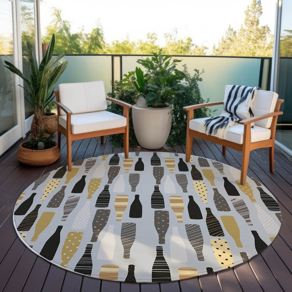 Indoor/Outdoor Kendall KE12 Silver Machine Washable 8' x 8' Round Rug