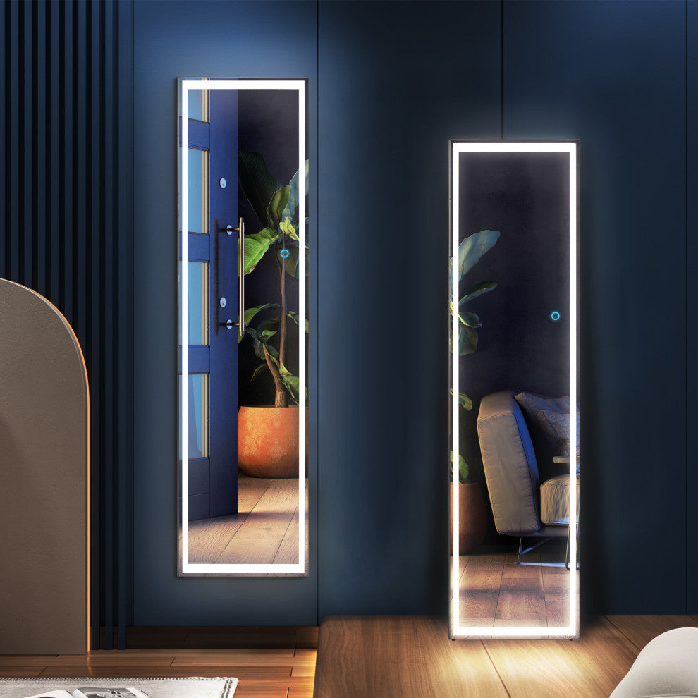 Queena Dimmable Multi-Color Touch Switch LED Full Length Floor Mirror, Black Fra