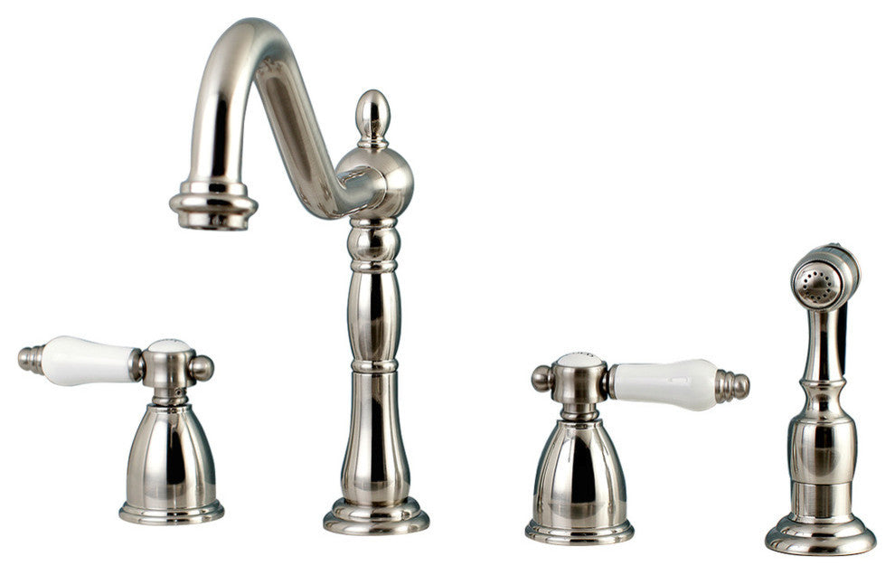 Kingston Brass Widespread Kitchen Faucet With Brass Sprayer, Brushed Nickel