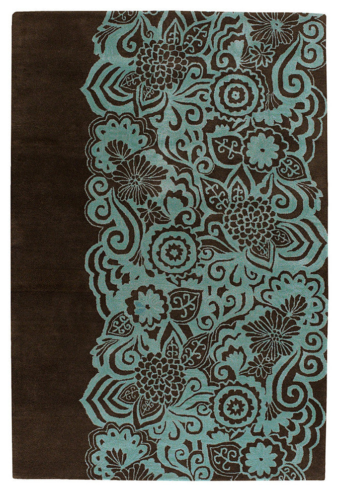 Aschera Contemporary Area Rug, Blue and Brown, 7'9"x10'6" Rectangle