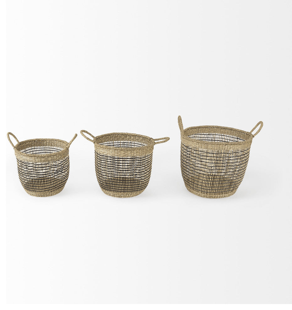 Set of Three Light Brown Storage Baskets