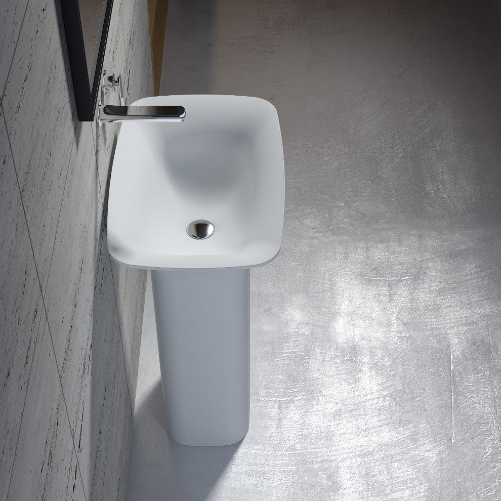 23" Polystone Free-Standing Bathroom Sink, Glossy White, No Faucet