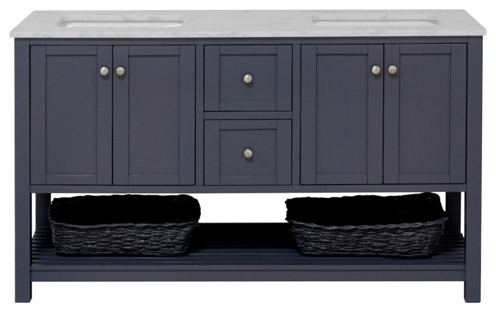 Lakeshore 60" Double Bathroom Vanity, Marine Gray, Engineered Carrara