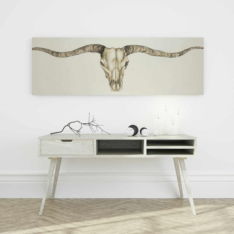 Long Horn Skull Country Print on Wrapped Canvas