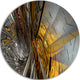 Fractal Yellow Connected Stripes, Abstract Art Disc Metal Artwork, 11"