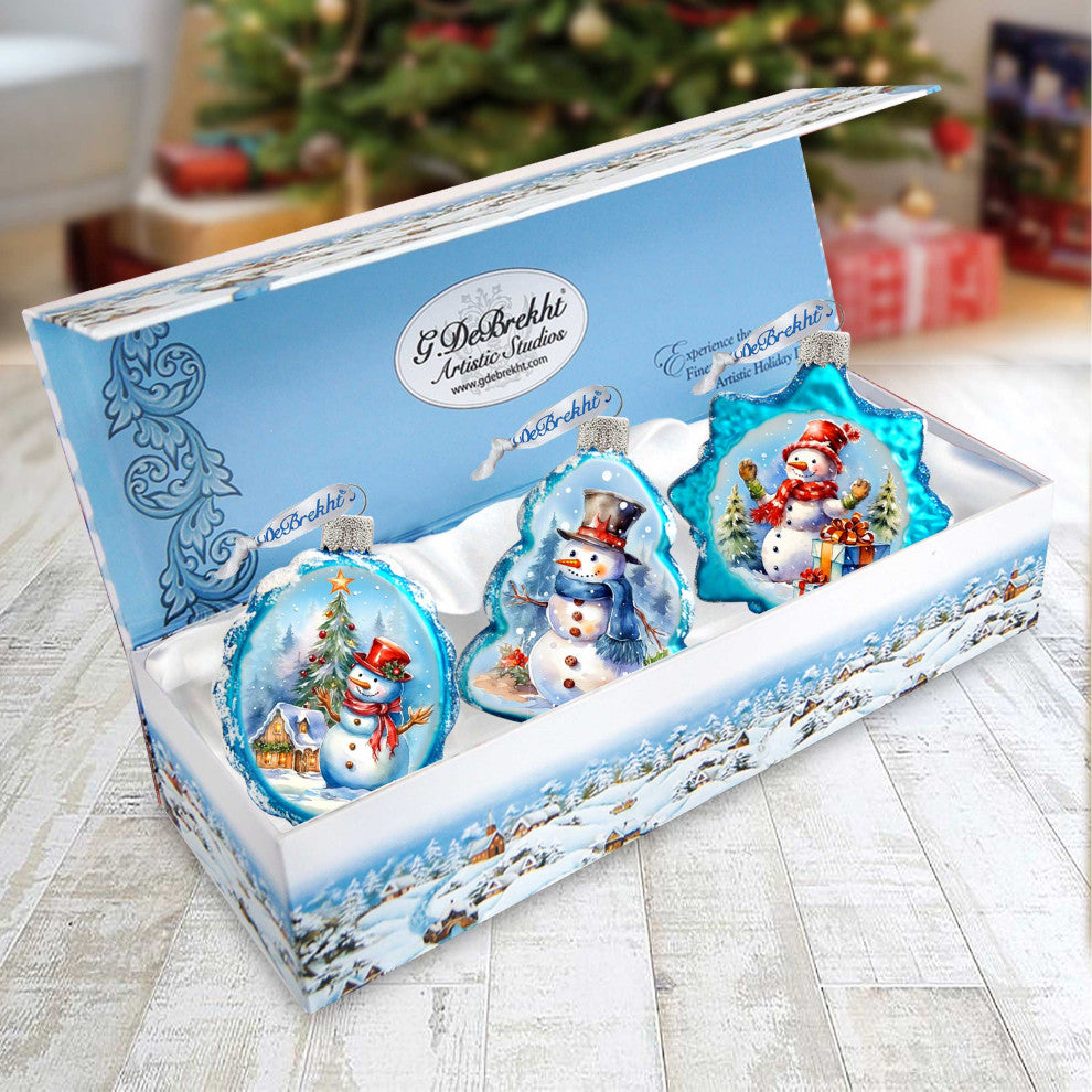 Snowmen Mercury Glass Ornaments Set of 3
