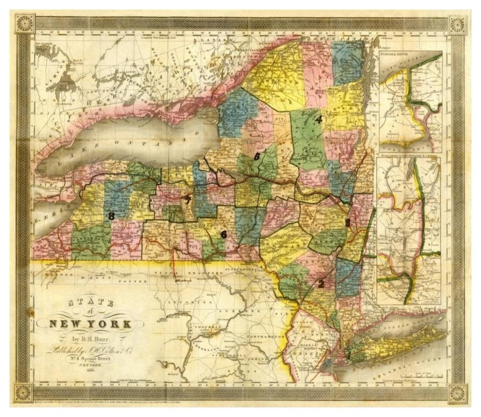 "State of New York, 1840" Digital Paper Print by David H. Burr, 24"x21"