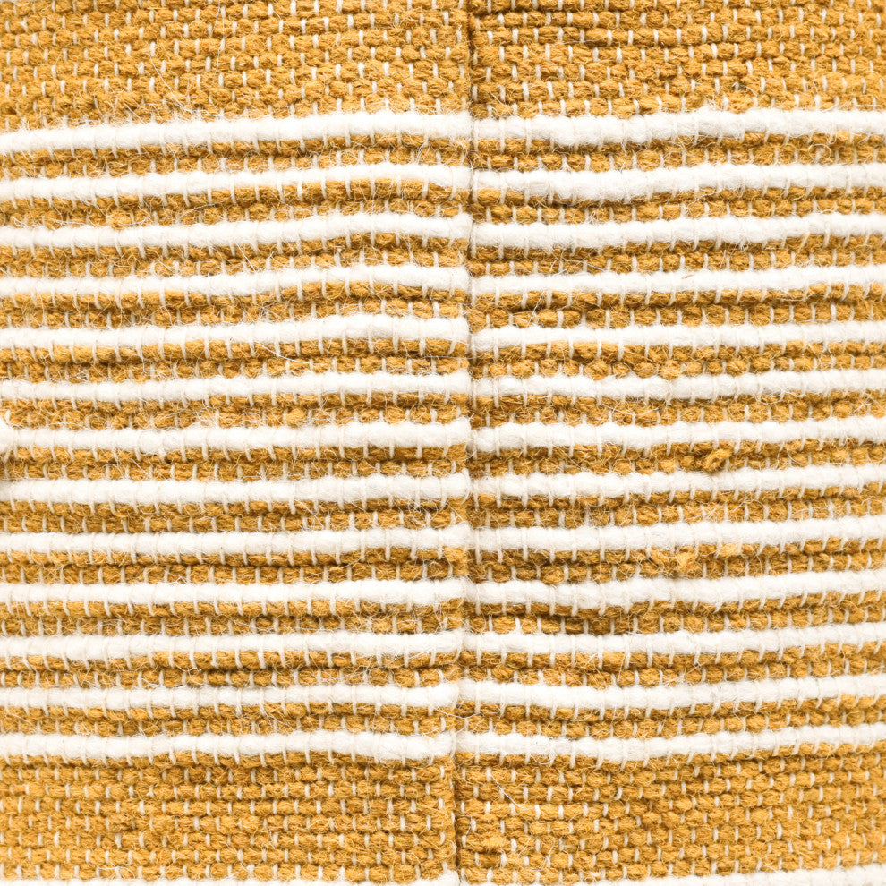 Villard Boho Handcrafted Fabric Cylinder Pouf, White + Mustard Yellow