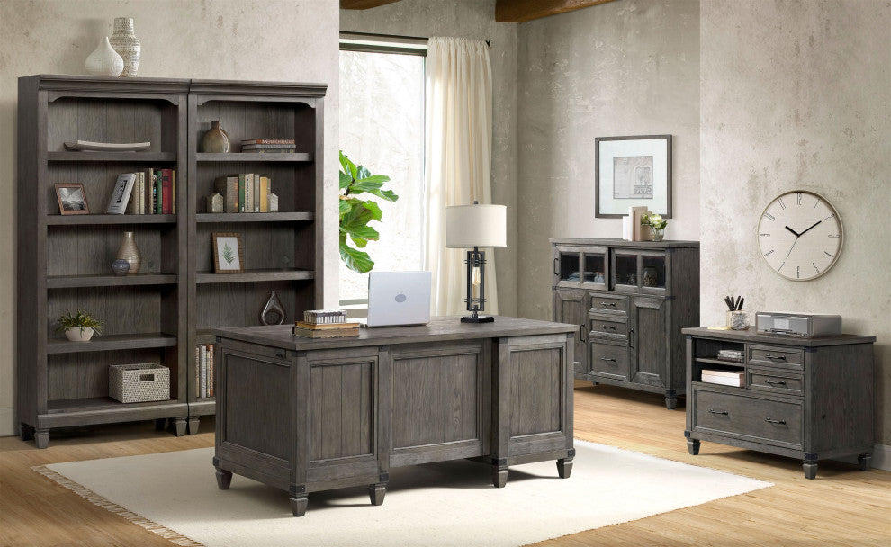 Foundry 66" Wide Executive Desk, Brushed Pewter