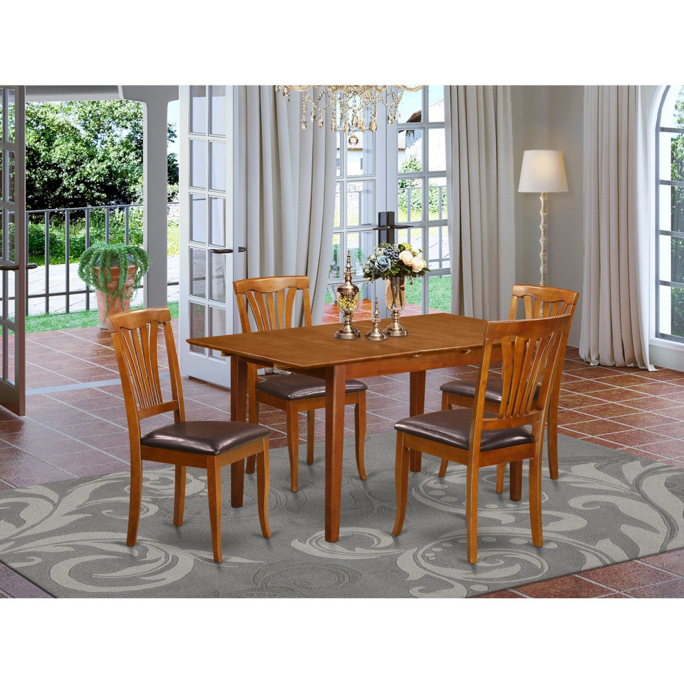 5 Pc Small Kitchen Table Set Table With Leaf And 4 Chairs For Dining Room
