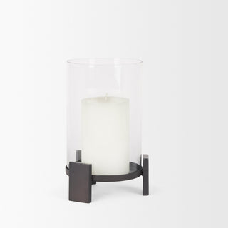 Price Small Matte Black Metal With Glass Hurricane Candle Holder