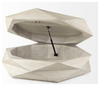 48" Natural Solid Wood Hexagonal Lift Top Coffee Table