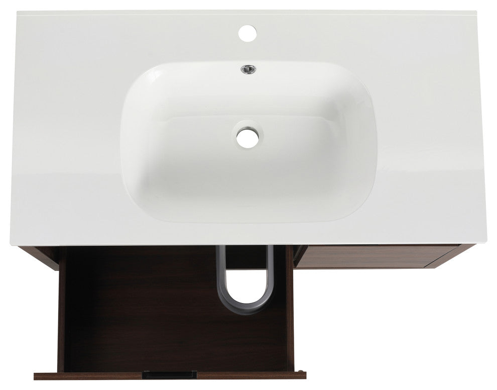 36" Plywood Wall Mounted Bath Vanity Set, Integrated Resin Sink