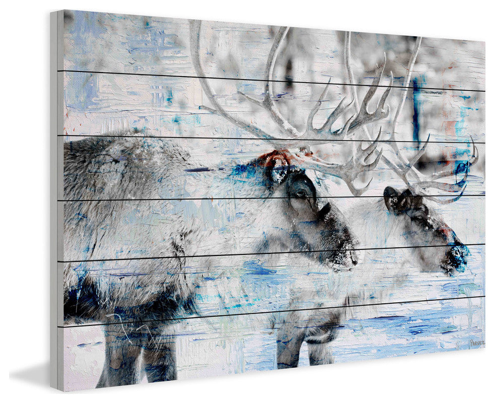 "Reindeer Pair" Painting Print on White Wood, 45"x30"