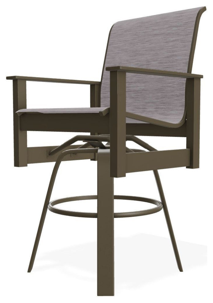 Leeward Sling Bar Height Outdoor Swivel Armchair, Fossil/Beachwood
