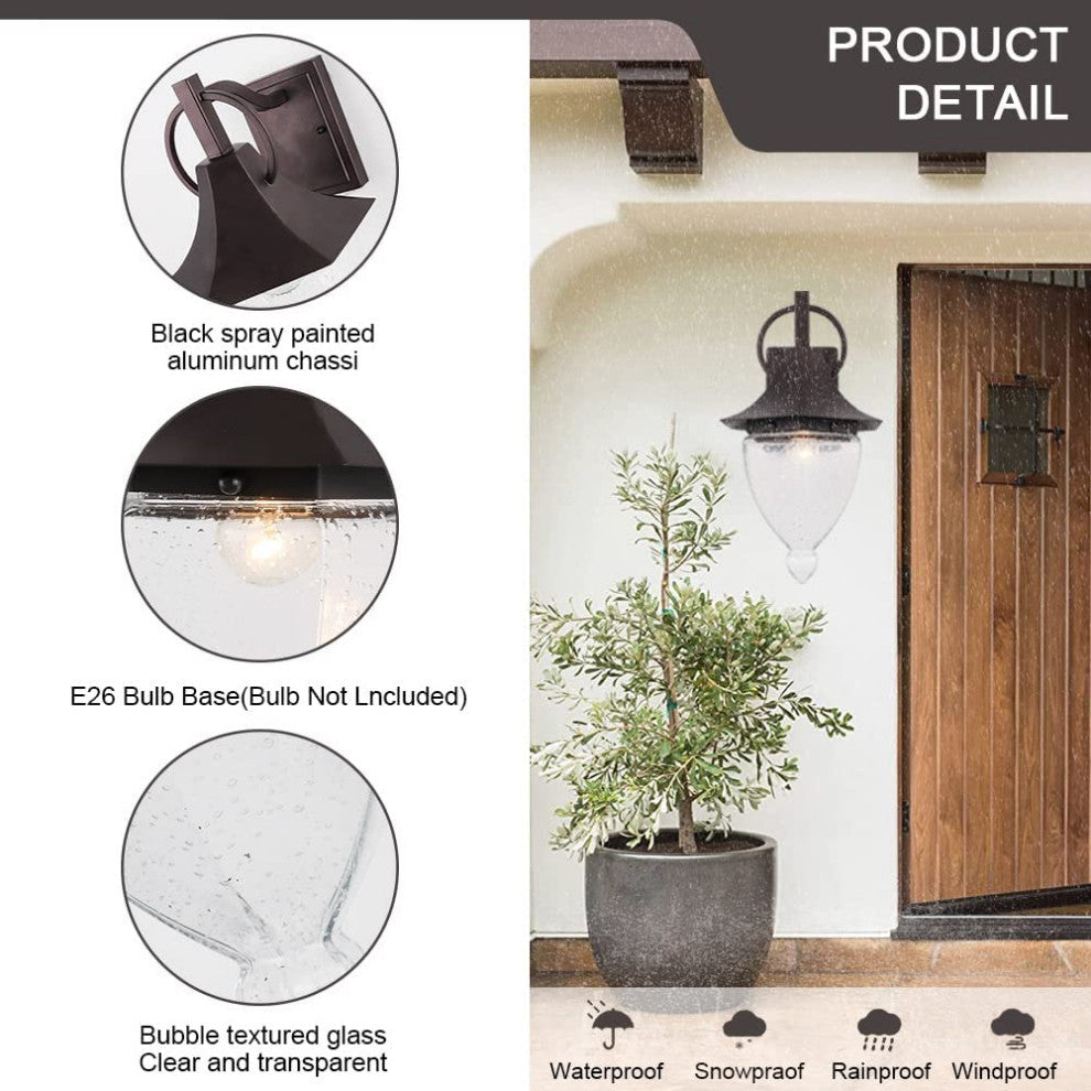 Vintage Hammered Glass Wall Light Sconces Retro Lantern With Oil Rubbed Bronze