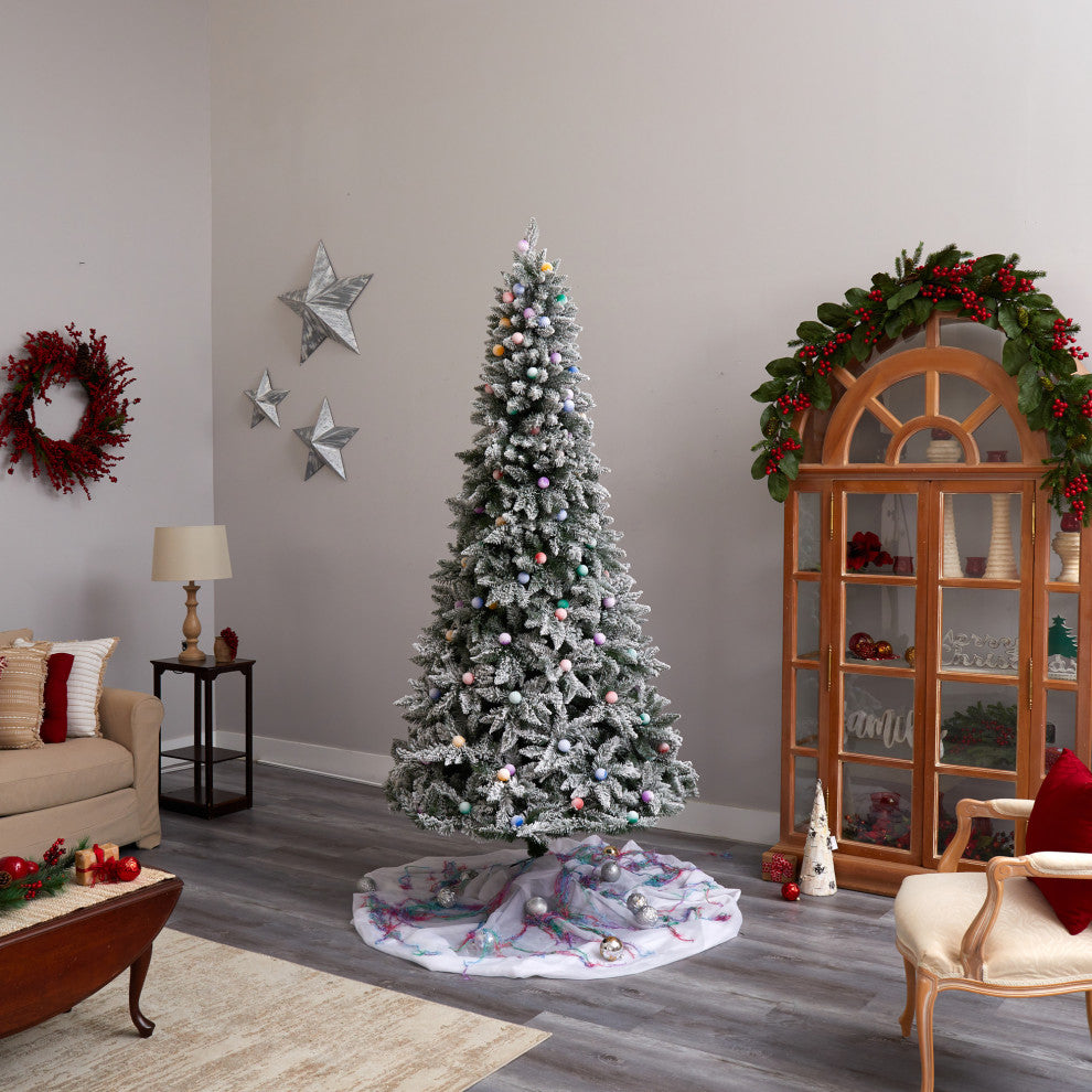 T3517 8.5' Flocked British Columbia Mountain Fir Artificial Christmas Tree
