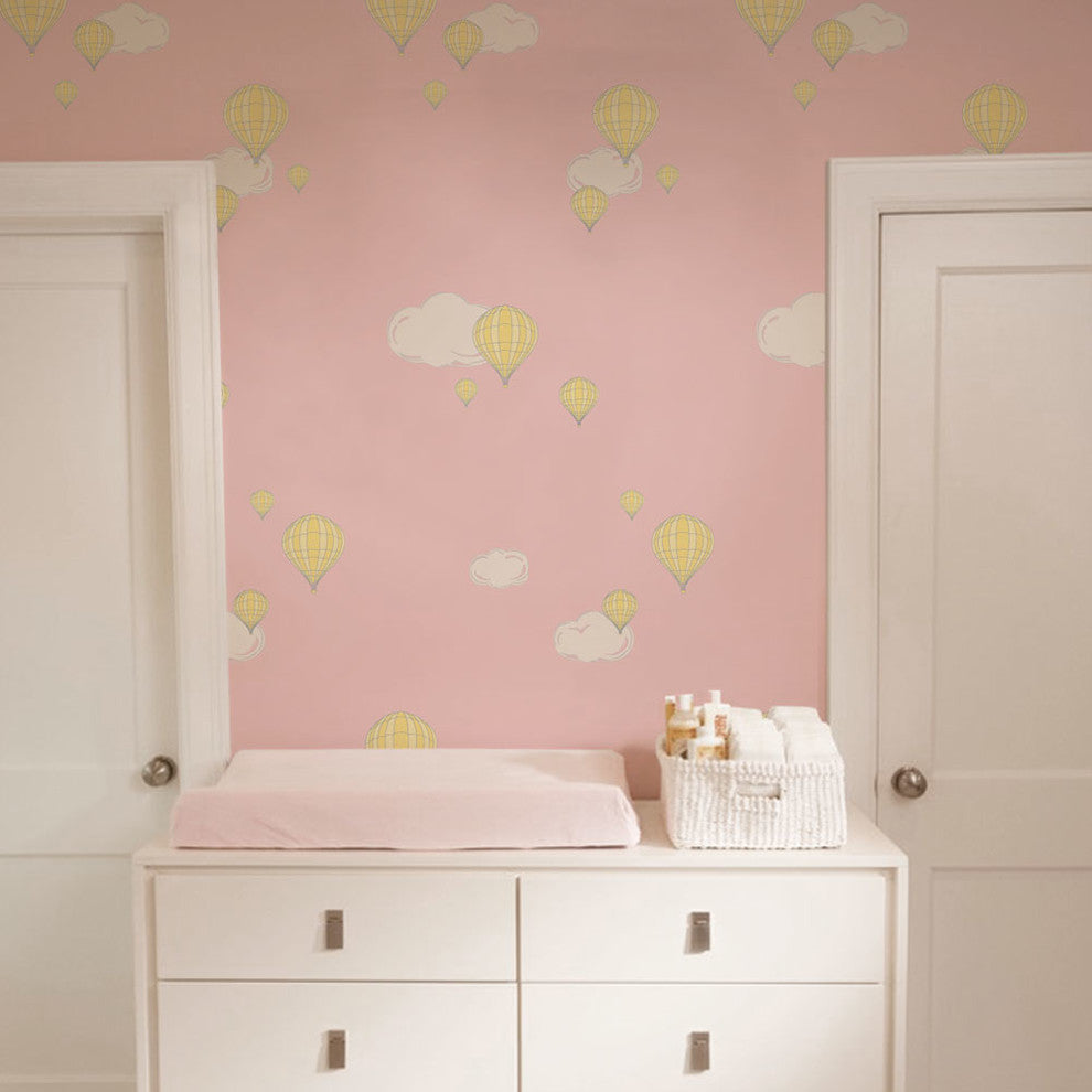 Hot Air Balloon Peel and Stick Vinyl Wallpaper, Pink, 24"w X 60"h