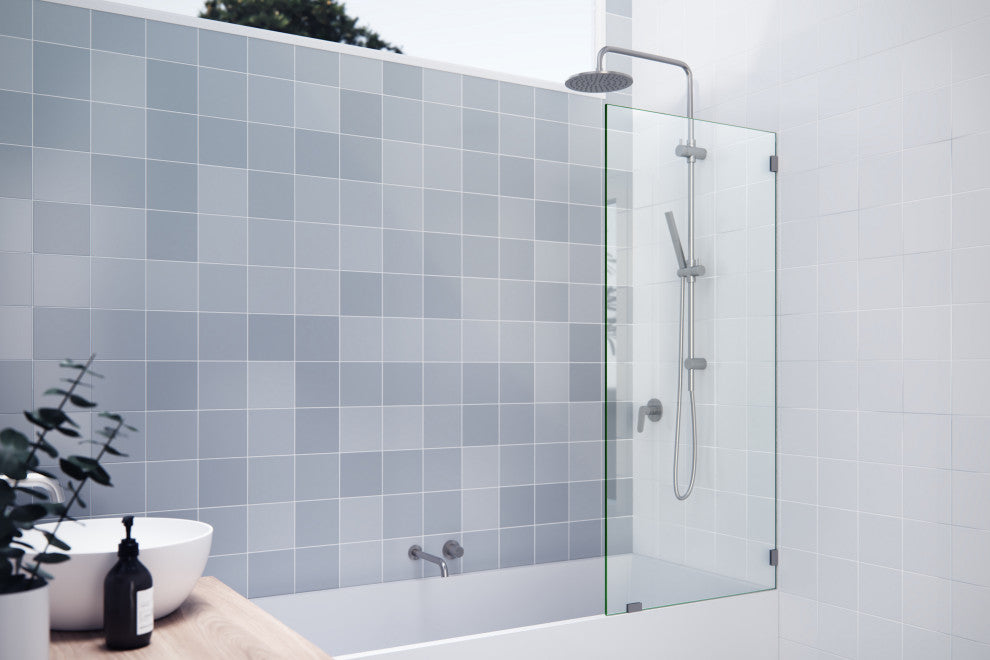 58.25"x28" Frameless Shower Bath Fixed Panel, Brushed Nickel