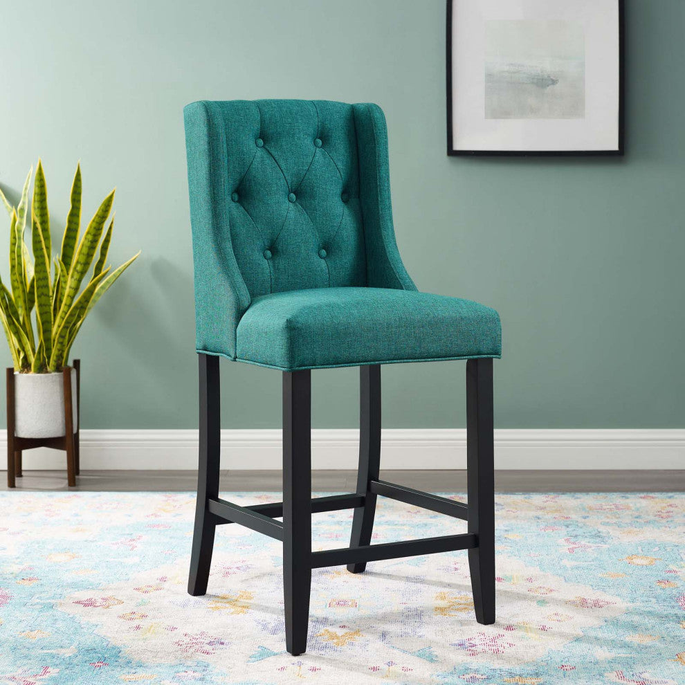 Baronet Tufted Button Upholstered Fabric Counter Stool - Teal