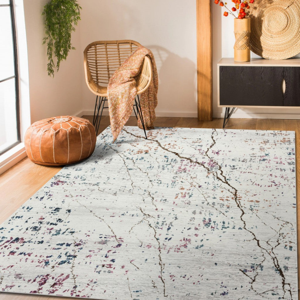 8'x10' White Abstract Marble Area Rug