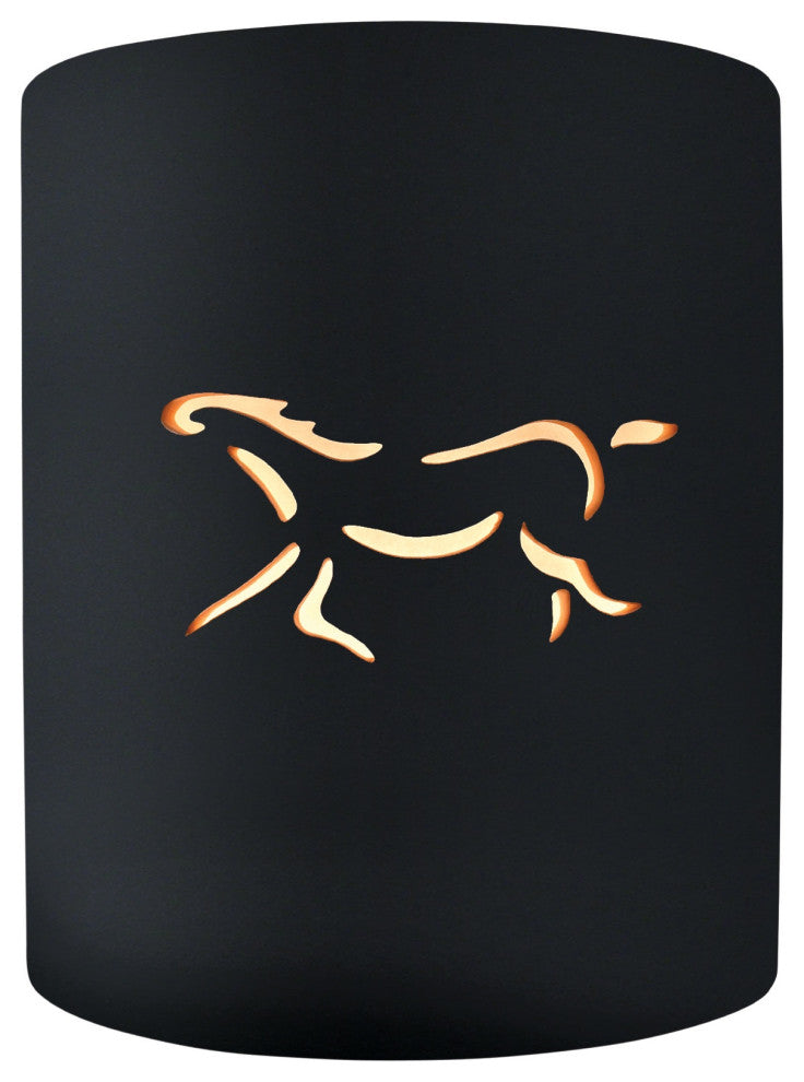 Sun Dagger Cylinder Wall Sconce, Open Top/Bottom, Gloss Black, Horse, LED