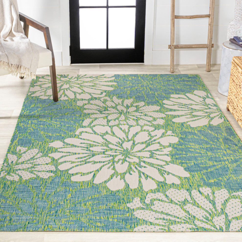 Zinnia Modern Floral Textured Weave Indoor/Outdoor Area Rug