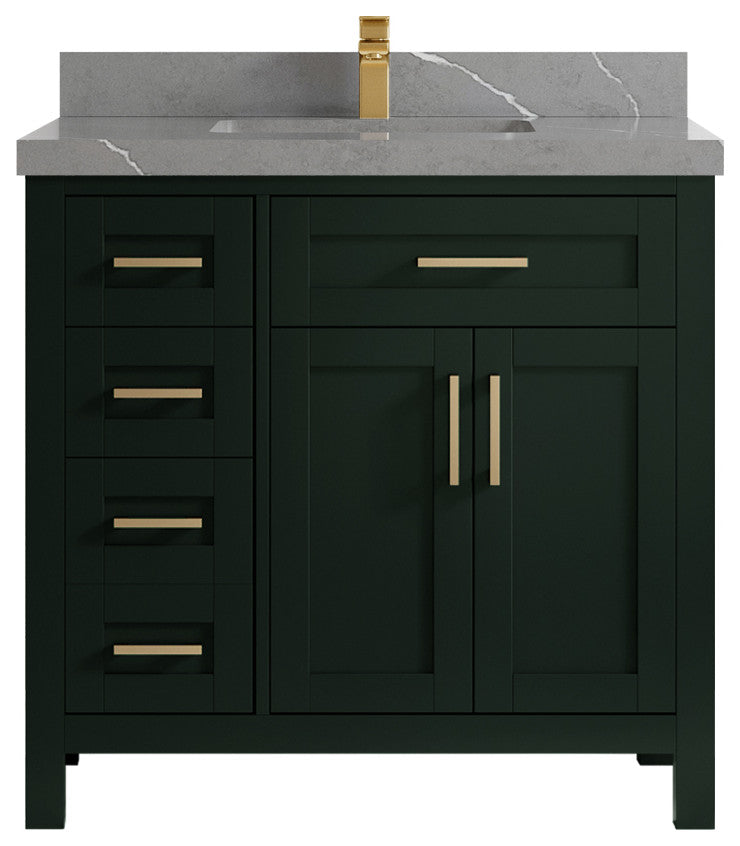 Cambridge 36 Center Sink Bath Vanity in Dark Forest Green 2" Piatra Gray