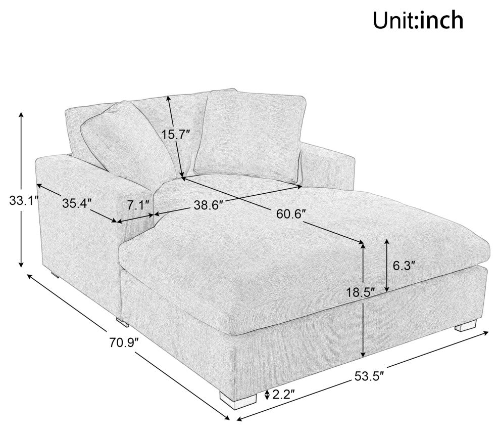 GDF Studio Extra-Large Lounge Chair With Durable Wood Legs & Cozy Fabric, Gray
