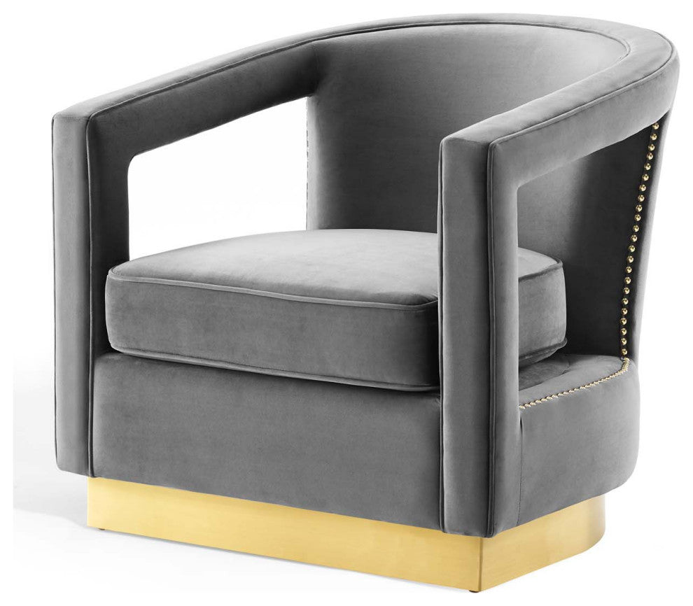 Armchair Accent Chair, Velvet, Gray, Modern, Living Lounge Hospitality