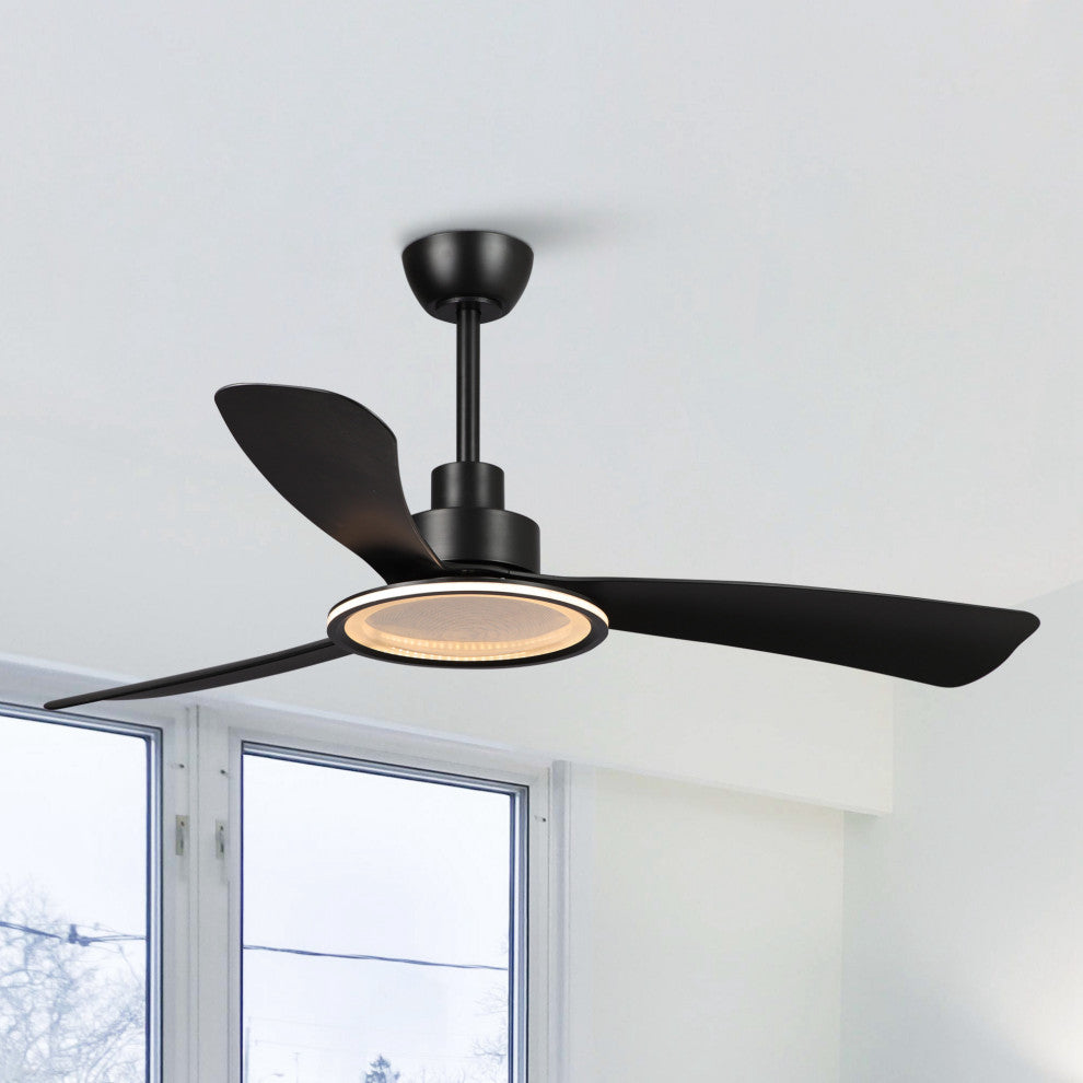 52 in.Modern Black LED Ceiling Fan with Light and Remote Control