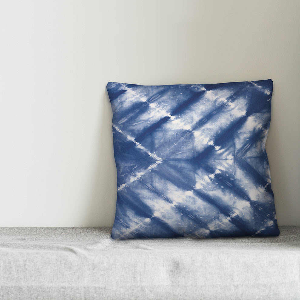 Blue Watercolor Shibori Print 18x18 Throw Pillow