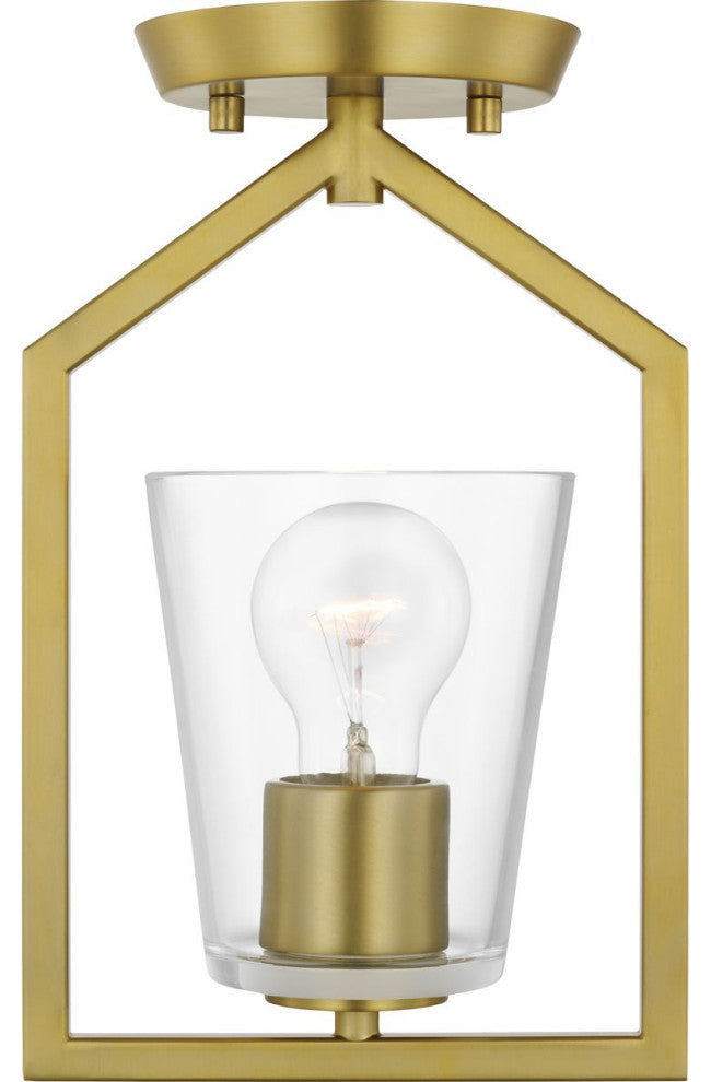 Vertex Collection One-Light Brushed Gold Clear Glass Semi-Flush Mount